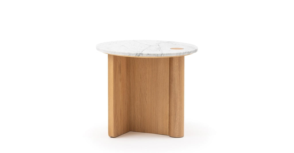 Pivot Side Table - Light Oak & Bianca Carrara.