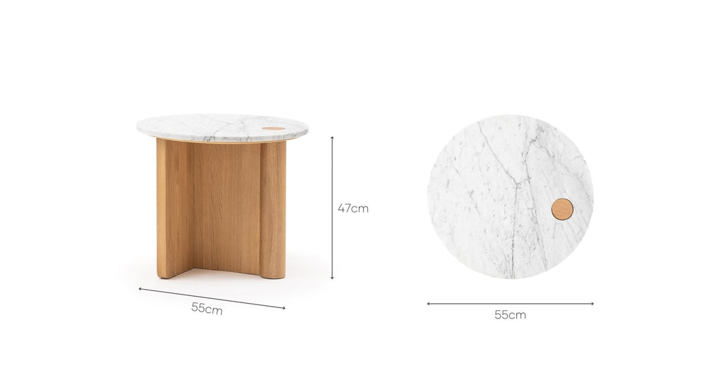 Pivot Side Table - Light Oak & Bianca Carrara.