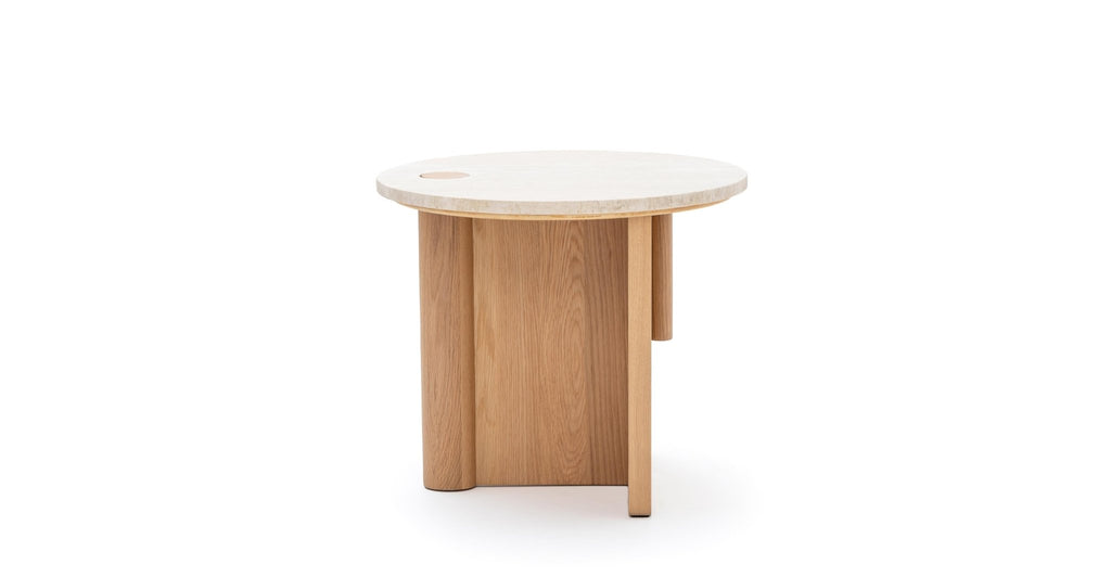 Pivot Side Table - Light Oak & Travertine.