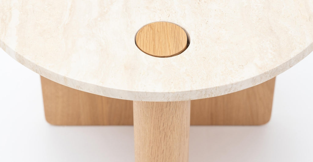 Pivot Side Table - Light Oak & Travertine.