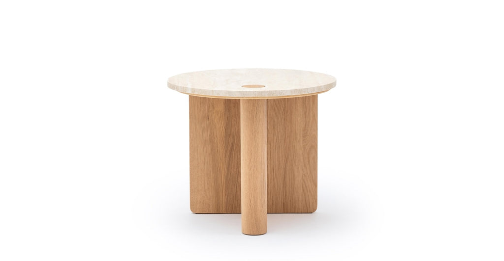 Pivot Side Table - Light Oak & Travertine.