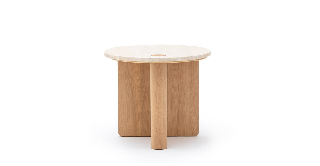 Pivot Side Table - Light Oak & Travertine.