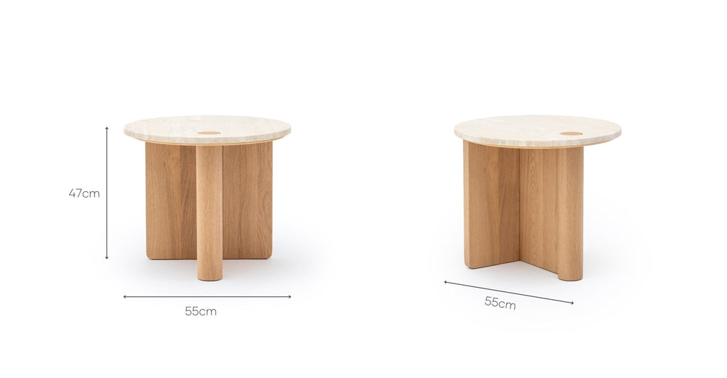 Pivot Side Table - Light Oak & Travertine.