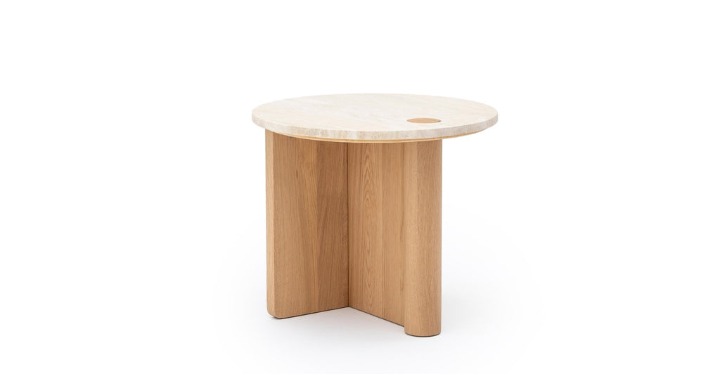 Pivot Side Table - Light Oak & Travertine.