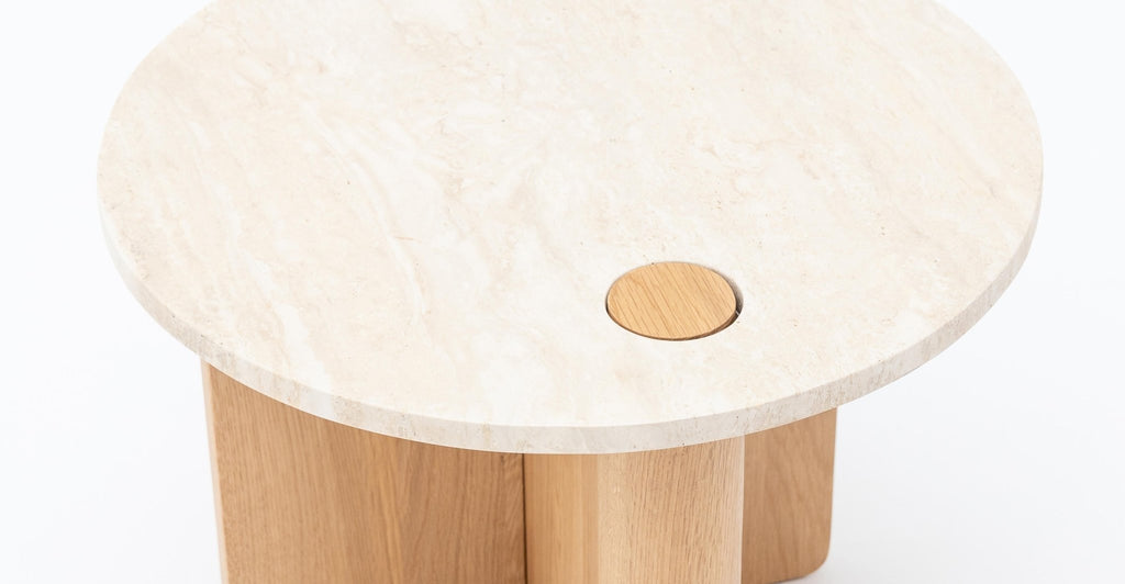 Pivot Side Table - Light Oak & Travertine.