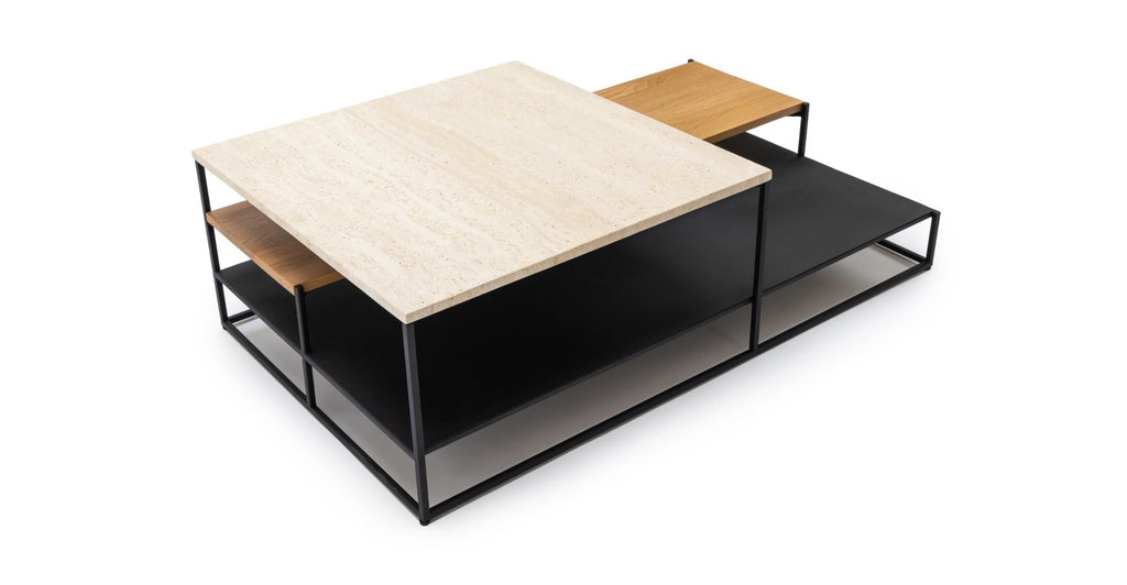 Podium Coffee Table - Travertine & Light Oak