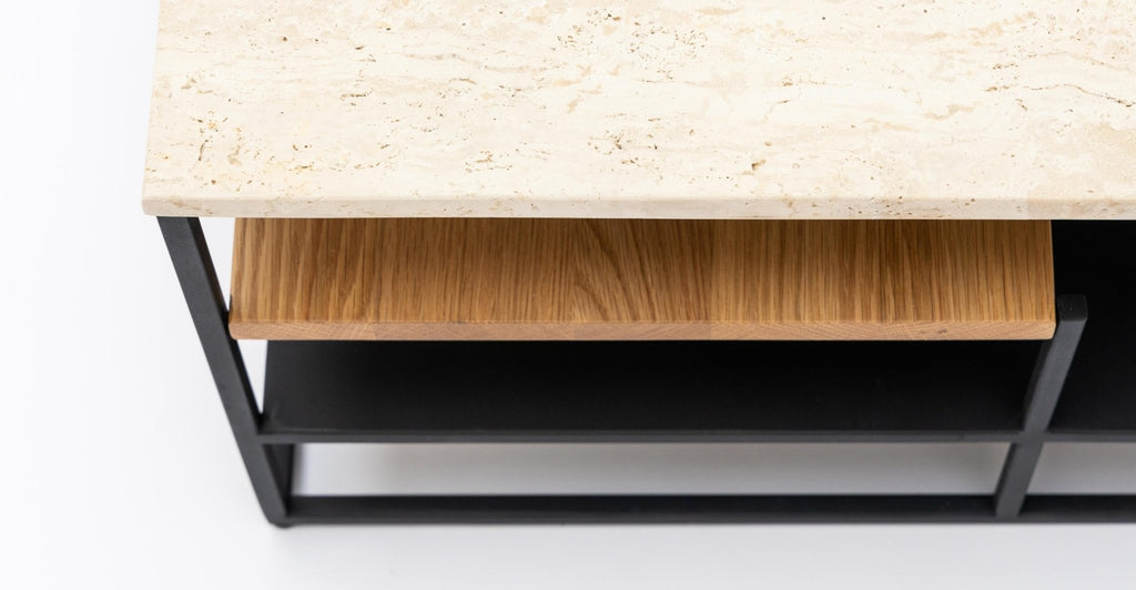 Podium Coffee Table - Travertine & Light Oak