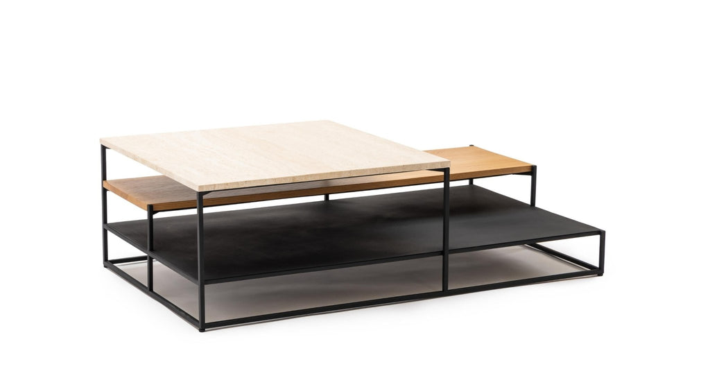 Podium Coffee Table - Travertine & Light Oak.