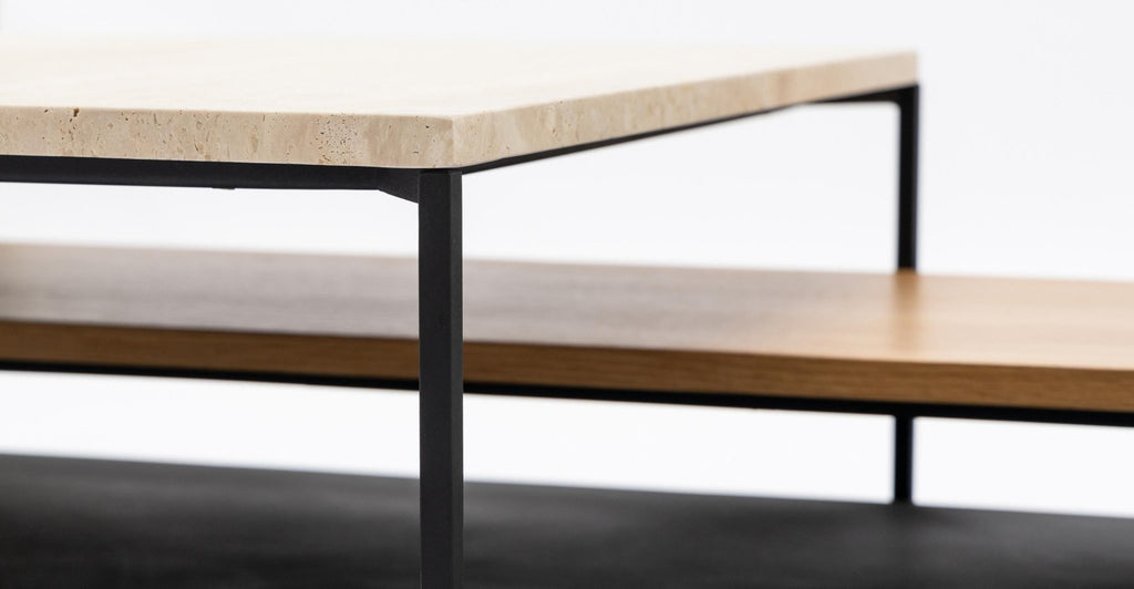 Podium Coffee Table - Travertine & Light Oak