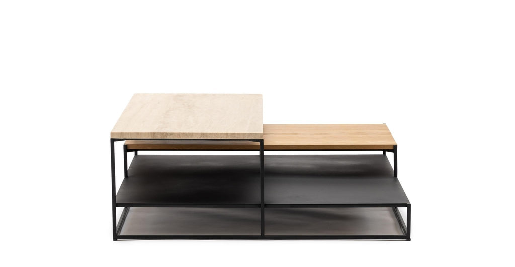 Podium Coffee Table - Travertine & Light Oak.