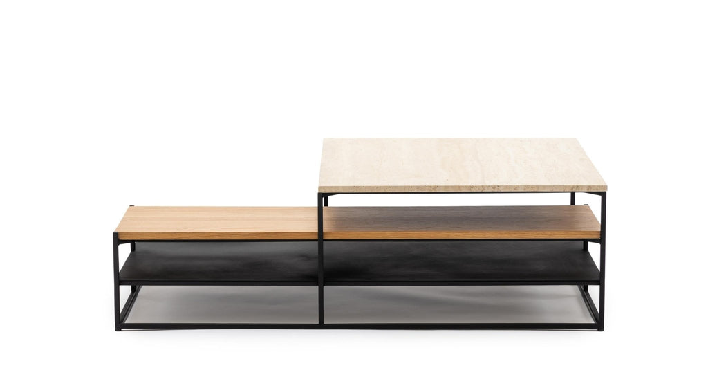 Podium Coffee Table - Travertine & Light Oak