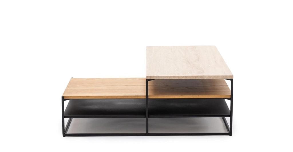 Podium Coffee Table - Travertine & Light Oak.