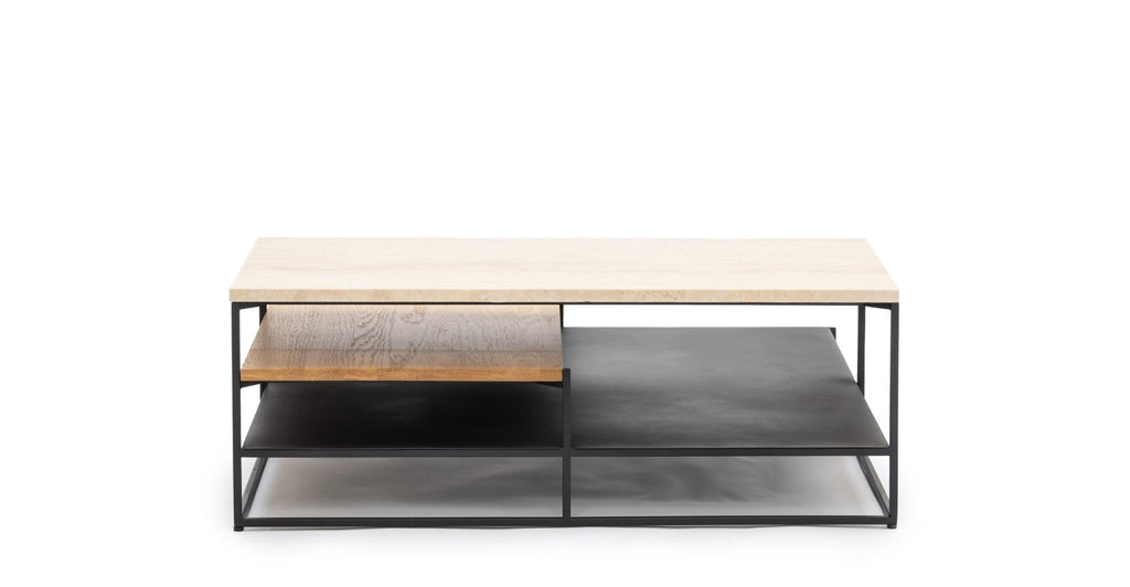 Podium Coffee Table - Travertine & Light Oak.