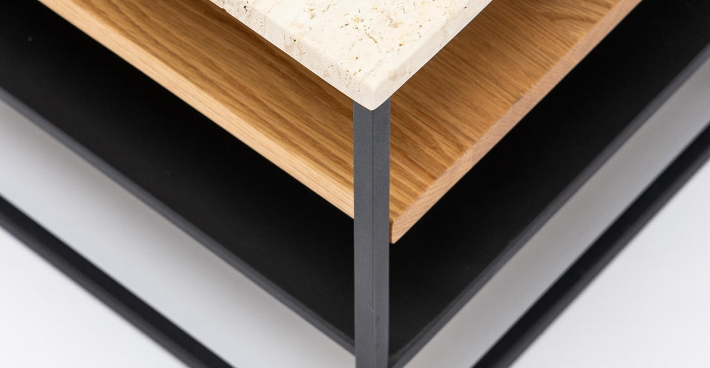 Podium Coffee Table - Travertine & Light Oak