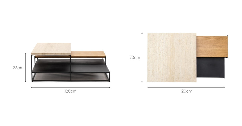 Podium Coffee Table - Travertine & Light Oak