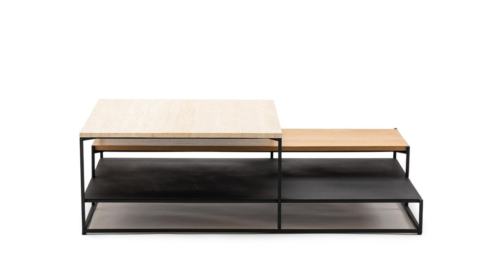 Podium Coffee Table - Travertine & Light Oak.