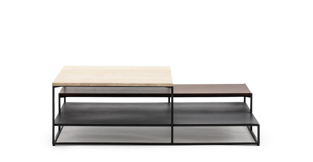 Podium Coffee Table -  Travertine & Smoked Oak.