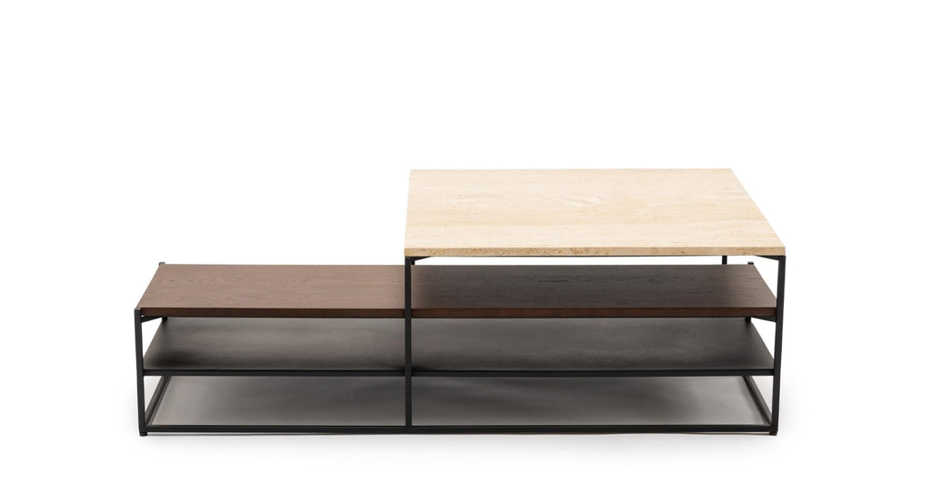 Podium Coffee Table -  Travertine & Smoked Oak.