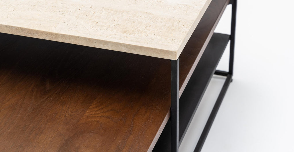 Podium Coffee Table -  Travertine & Smoked Oak.