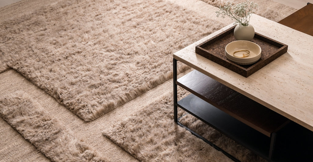 Podium Coffee Table -  Travertine & Smoked Oak.