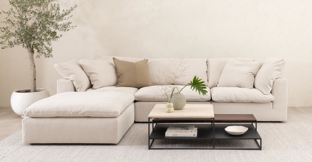 Podium Coffee Table -  Travertine & Smoked Oak.