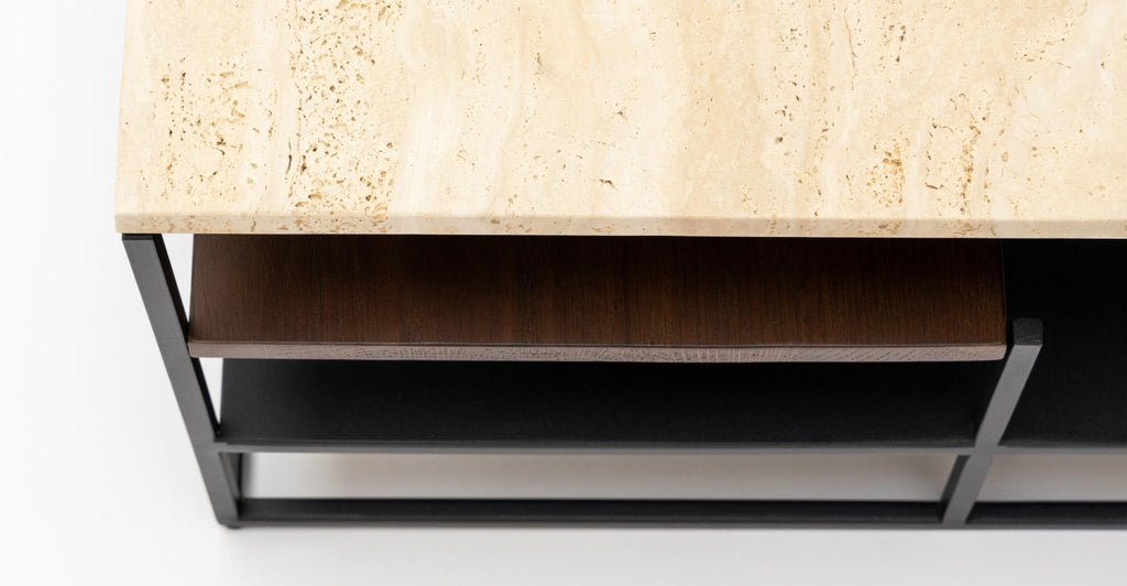 Podium Coffee Table - Travertine & Smoked Oak