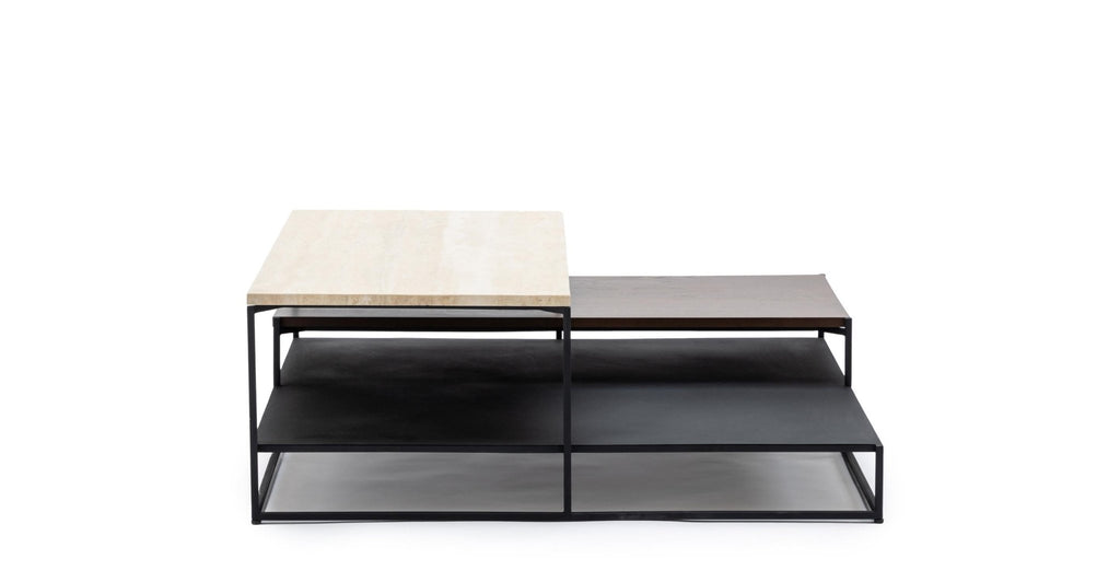 Podium Coffee Table -  Travertine & Smoked Oak.