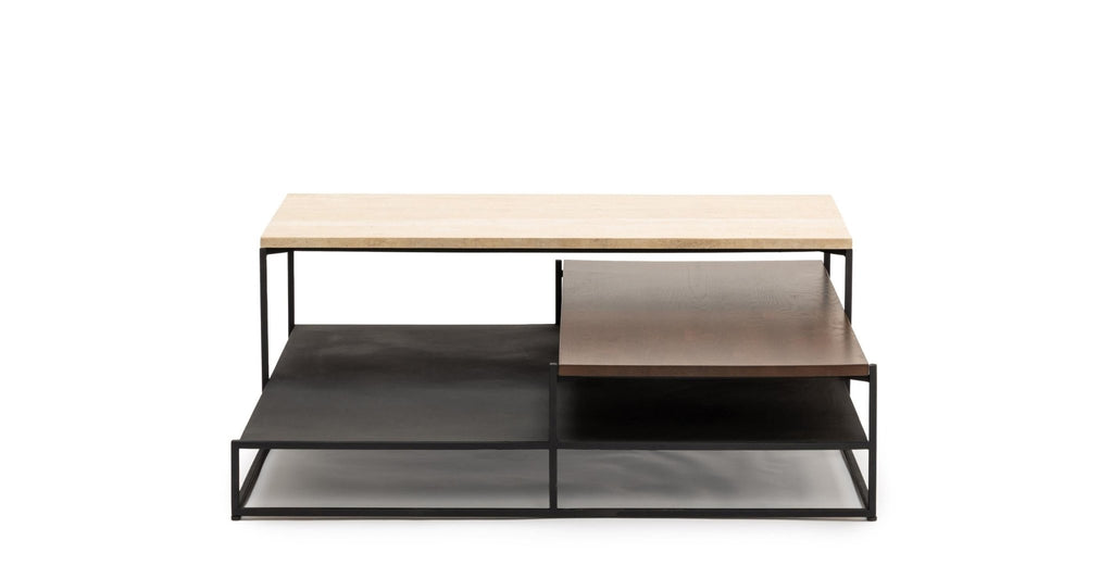 Podium Coffee Table -  Travertine & Smoked Oak.