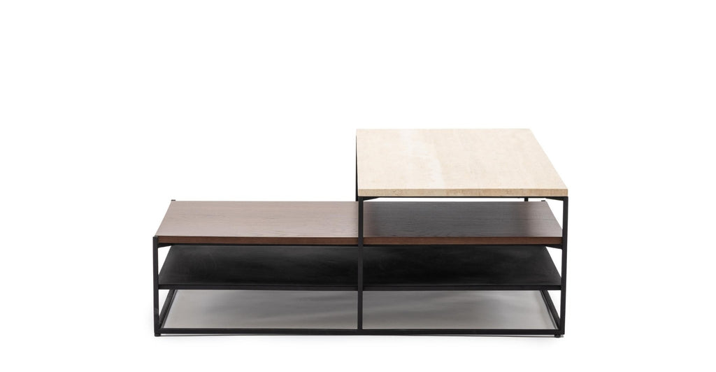 Podium Coffee Table -  Travertine & Smoked Oak.