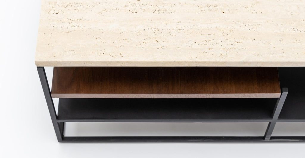 Podium Coffee Table -  Travertine & Smoked Oak.