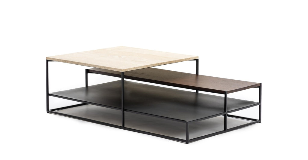 Podium Coffee Table -  Travertine & Smoked Oak.