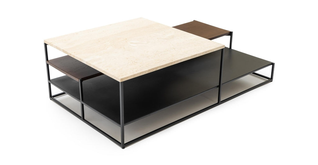 Podium Coffee Table - Travertine & Smoked Oak