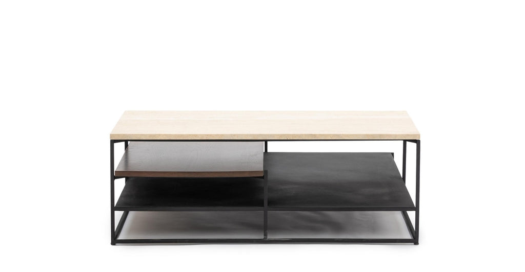 Podium Coffee Table -  Travertine & Smoked Oak.