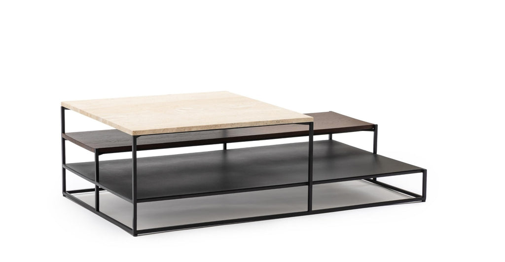 Podium Coffee Table -  Travertine & Smoked Oak.