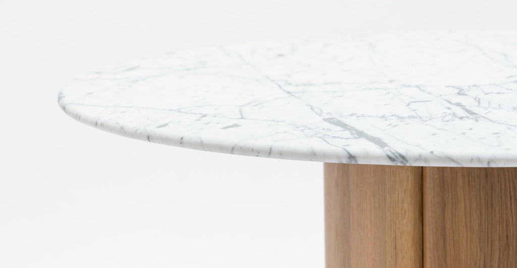 Tathra 125 Table - Light Oak & Bianca Carrara.