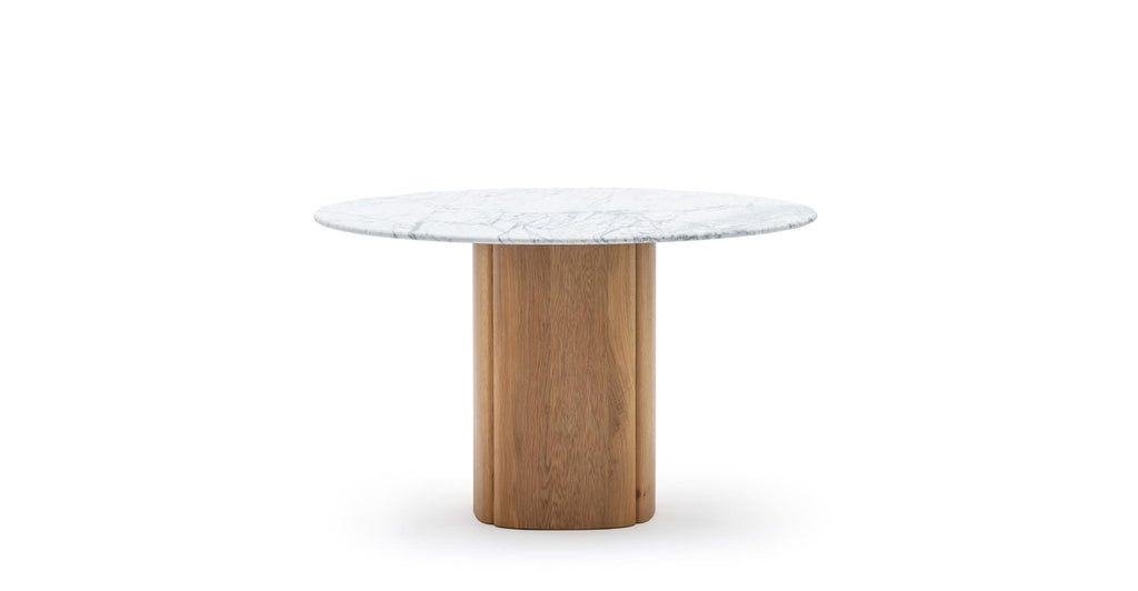 Tathra 125 Table - Light Oak & Bianca Carrara.