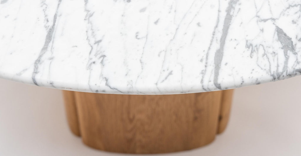 Tathra 125 Table - Light Oak & Bianca Carrara.