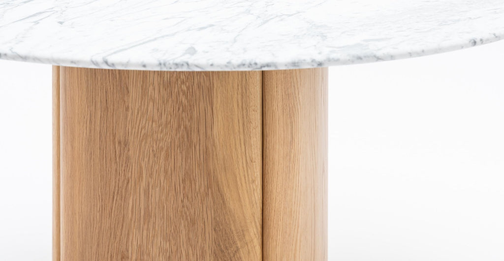 Tathra 125 Table - Light Oak & Bianca Carrara.