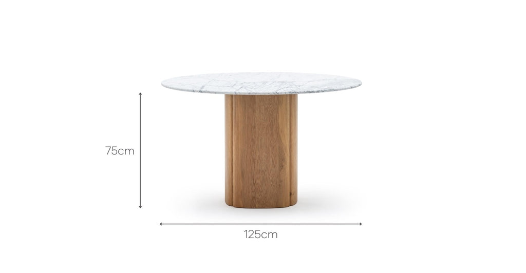 Tathra 125 Table - Light Oak & Bianca Carrara.