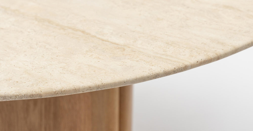 Tathra 125 Table - Light Oak & Travertine.