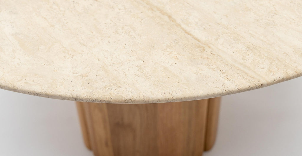 Tathra 125 Table - Light Oak & Travertine.