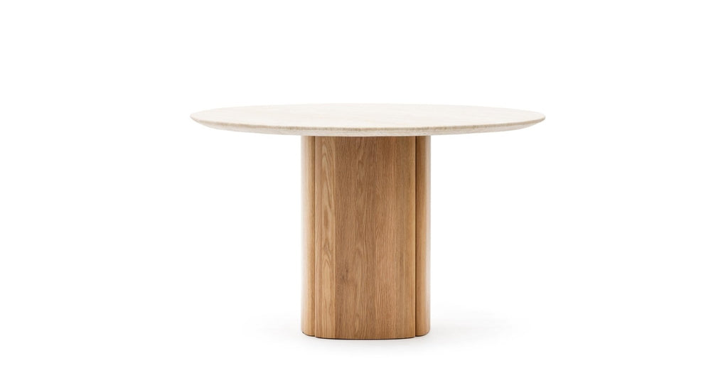 Tathra 125 Table - Light Oak & Travertine.