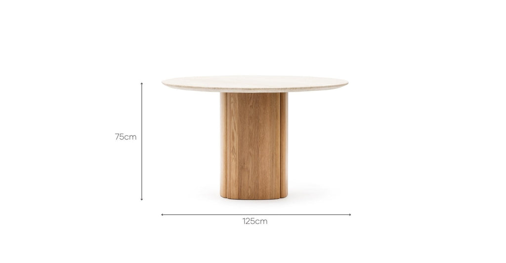 Tathra 125 Table - Light Oak & Travertine.