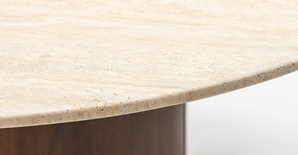 Tathra 125 Table - Smoked Oak & Travertine.