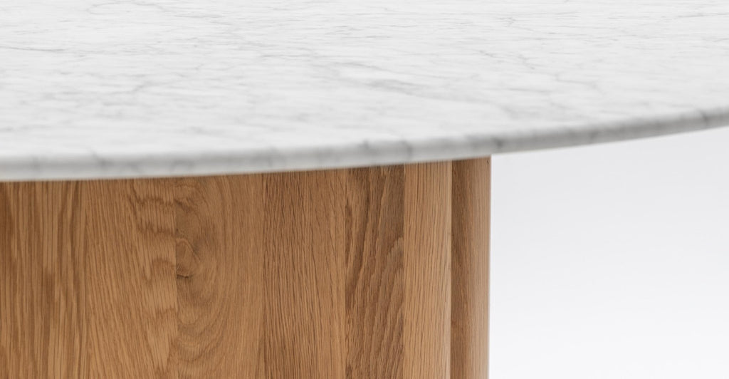 Tathra 155 Table - Light Oak & Bianca Carrara.