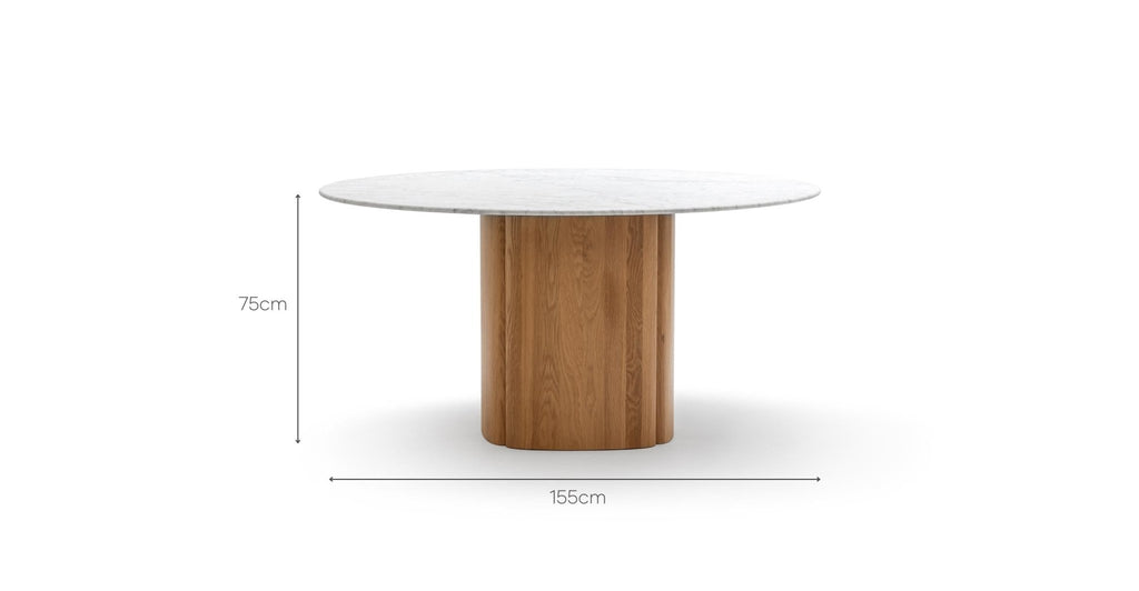 Tathra 155 Table - Light Oak & Bianca Carrara.