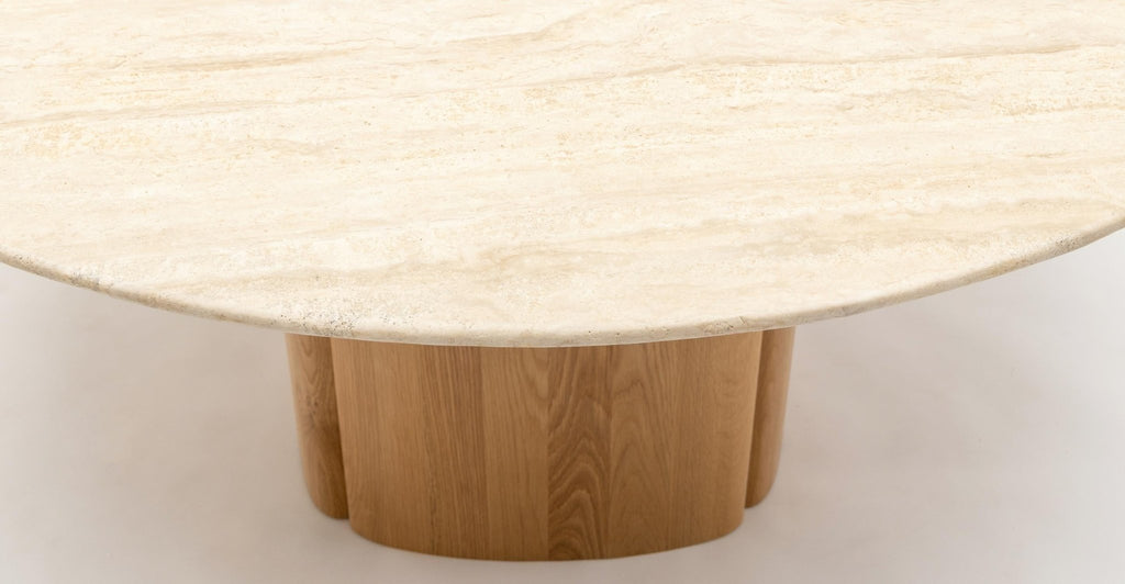 Tathra 155 Table - Light Oak & Travertine.