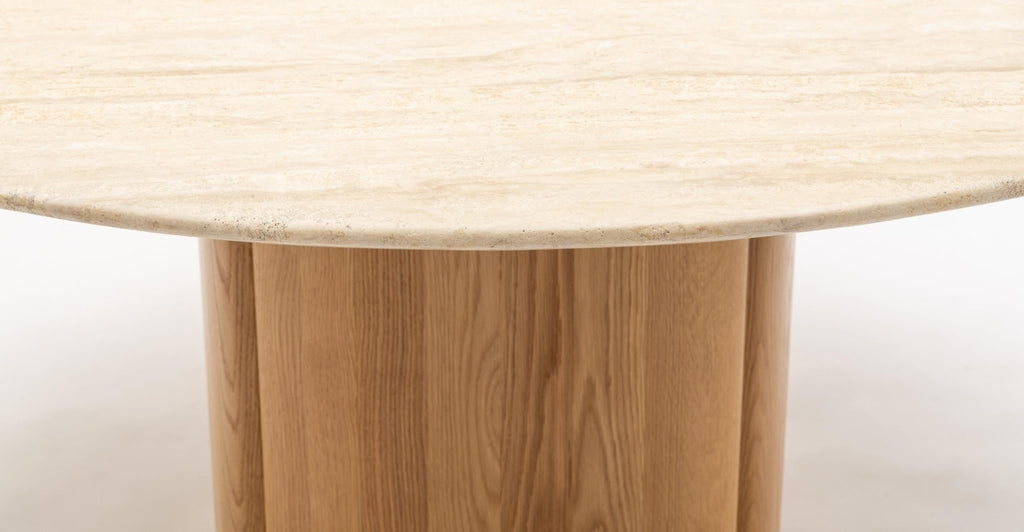 Tathra 155 Table - Light Oak & Travertine.