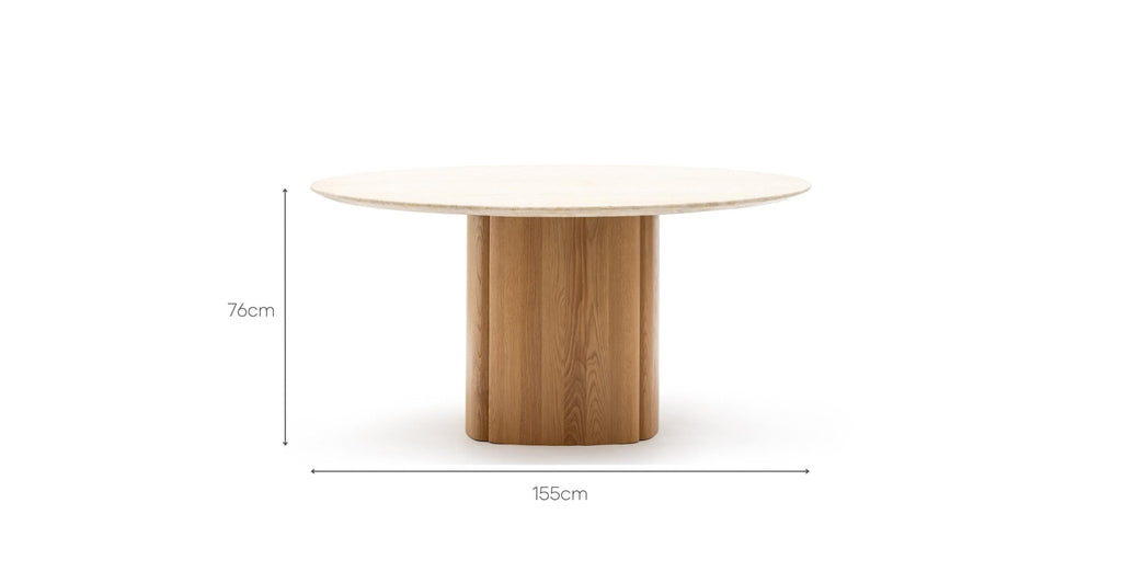 Tathra 155 Table - Light Oak & Travertine.