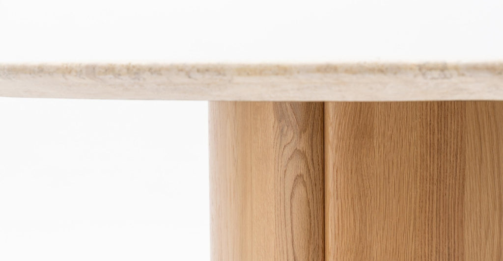 Tathra 155 Table - Light Oak & Travertine.